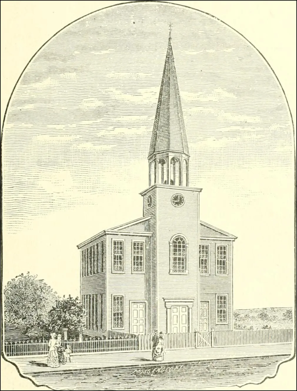 Historical engraving of the First Baptist Church of Troy