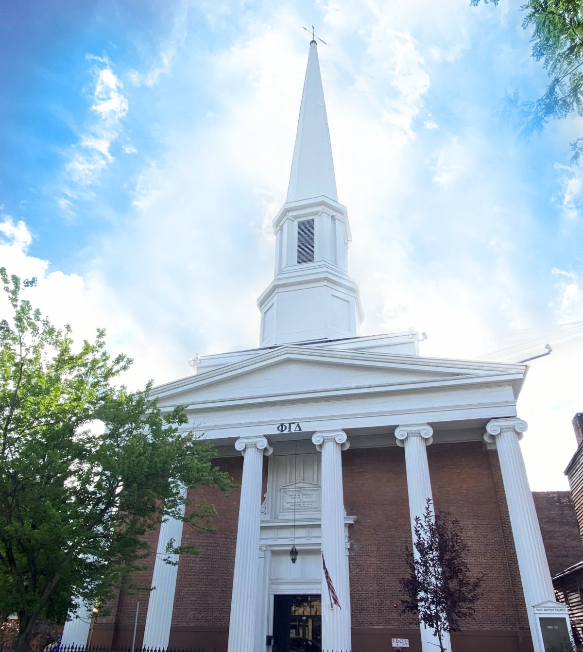 The chapter house steeple and columns on Third Street